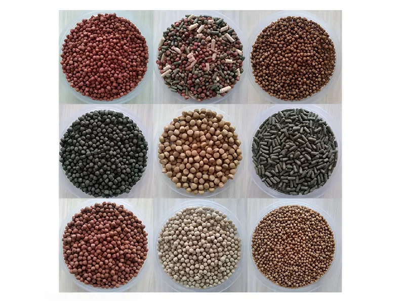 Real fish feed pellets in different sizes and colors