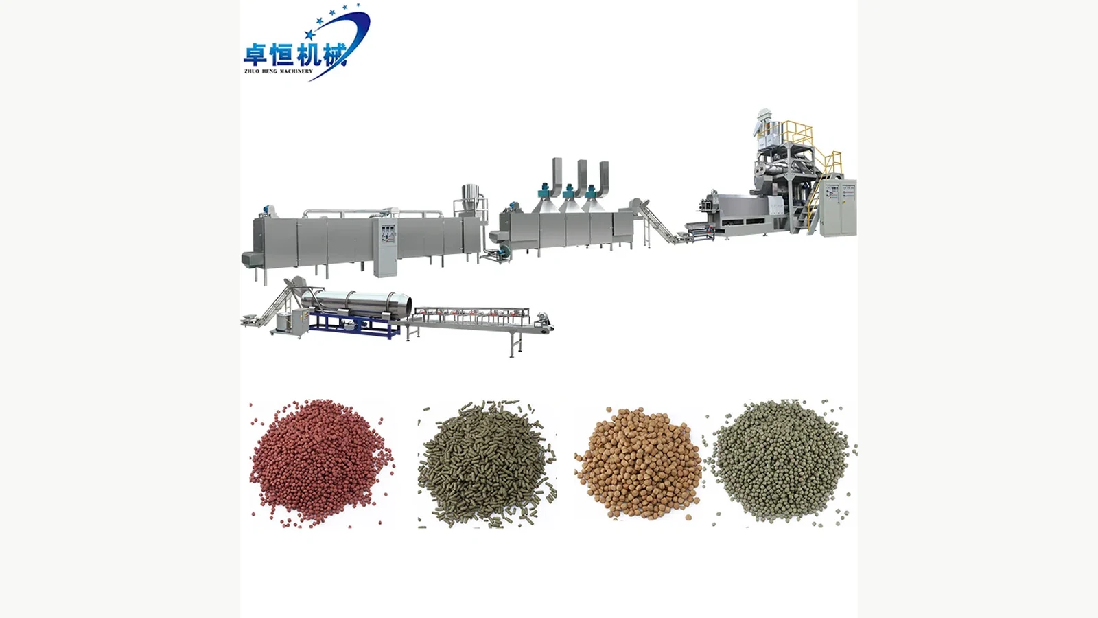 Complete Zhuoheng fish feed production line with representative aquatic feed pellets